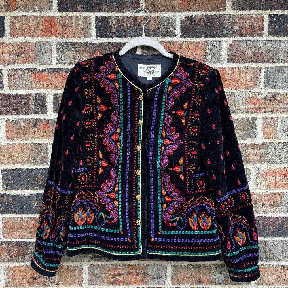Saxton Hall Art Deco Black Velvet Vintage Jacket